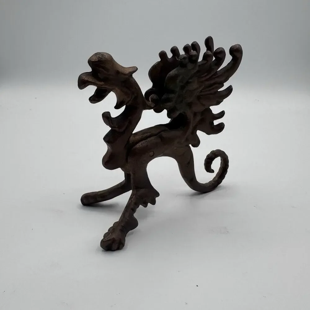 Vintage Cast Iron Winged Griffin Dragon Figurine 4.5” Heavy Gothic Decor 14 oz